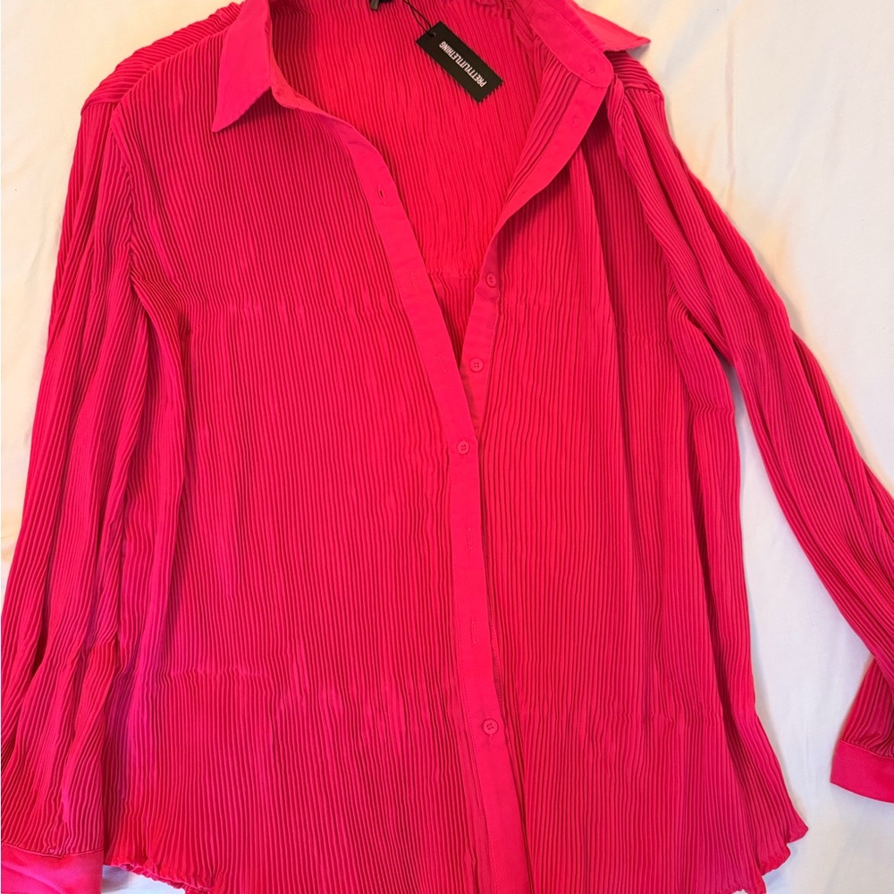PrettyLittleThing Women's Hot Pink Button Front Oversized Blouse